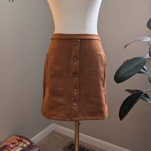 Faux Suede Button Front Mini Skirt